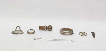 Modern silver wine label inscribed 'Sherry', with foliate border, a silver bookmark, a silver wine