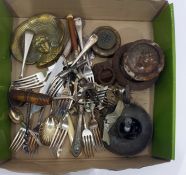 Corkscrew with turned wooden handle, a quantity of silver plated flatware, etc