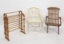 Cream garden chair, a folding chair and two towel racks (4)