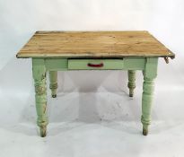 Pine kitchen table with green painted base