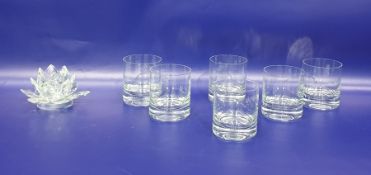 Lotus Flower Crystal Candleholder plus 6 glass tumblers inscribed 
