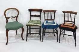 Pair of beech framed spindle back side chairs in a rosewood-effect paint finish and three further