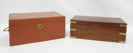 19th century mahogany and brass-bound writing slope and a painted box with brass handles and