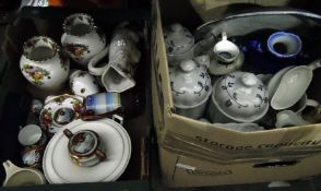 Pair of Royal Albert 'Old Country Roses' vases and another, assorted ceramics, etc (2 boxes)