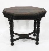 Victorian oak and mahogany banded side table of elongated octagonal form, diamond shaped inlaid