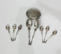 Set of six Dutch silver teaspoons with import marks for Alfred Lewis, London 1903, the stems with