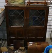 20th century oak cabinet with leaded glazed doors