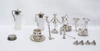 Pair of silver plated trumpet vases, a silver plat