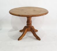 20th century pine breakfast table on single pedestal support, 103cm diameter approx
