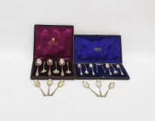 Set of six Victorian Scottish silver coffee spoons and matching sugar tongs, Edinburgh 1868, with