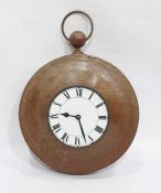 Circular wall clock with Roman numerals to the dial, together with two copper and brass vases