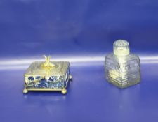 19th century glass dressing table bottle, the circular cut glass top with screw thread to the jar of