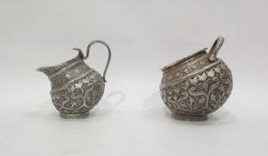 Indian silver milk jug and matching sugar bowl, Kashmir, late 19th century, unmarked, each of Kang