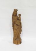 Carved treen figure of Madonna and Child, 32.5cm