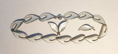 Norwegian silver-coloured metal and basse-taille white enamel necklace by Ivor Holth, stamped ‘H’and