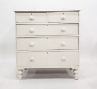 White painted chest of two short over three long drawers, to turned feet, 105cm x 112cm