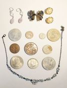 Victorian 1890, small quantity commemorative and other coins and sundry costume jewellery to include