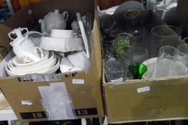 Quantity of glassware, including decorated water glasses, assorted ceramics, pudding basins, model