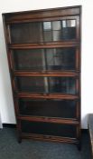 20th century oak five-sectional bookcase of narrow form, 87cm x 174cm