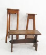 Two oak plant stands and a low oak bench (3)