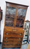 George III inlaid mahogany secretaire bookcase, the top section with line inlaid frieze, three