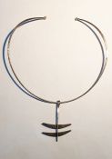 Norwegian silver collar having abstract two-bar pendant, indistinctly marked, possibly JLM for