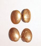 Pair double-oval and chain 9ct gold cufflinks, monogram engraved, approx 6.5g
