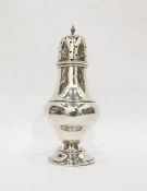 Silver sugar caster, marks rubbed, of baluster form on circular pedestal foot, with pierced pull-off