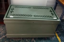 Painted pine box, mirror and handsaw