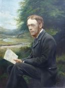 Oil on canvas oil on board unattributed Victorian portrait of bearded gentleman seated beside