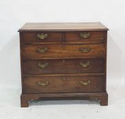 17th century oak chest of two short over three long drawers, to turned feet