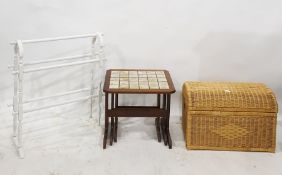 A 19th century circular stool to three cabriole supports, a nest of three tile-top G-Plan coffee