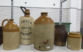 Stoneware flagons including one labelled 