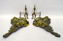 Pair French style glass chenets, each rococo and foliate scroll pattern with pierced plinth base,