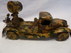 Wells (England) large tinplate army searchlight lorry in camouflage colours, with three seated