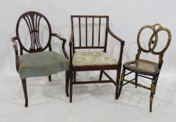 Victorian black lacquered and cane occasional chair, with heart-shaped pierced back to cane seat