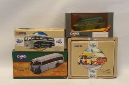 Box of Corgi diecast to include 'Corgi Commercials the Buses of Yelloway I AEC Regal I Bedford OB