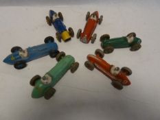 Six Dinky racing cars viz Dinky HWM number 23J, Dinky Ferrari 23H, Dinky Alfa Romeo 23F, Cooper-