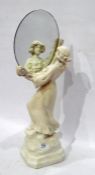 Composition Art Nouveau style composition figure holding a circular frameless mirror
