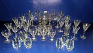 Cut glass part suite of various stemmed wines with panelled tapering bowls and various other