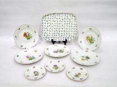 Bing & Grondahl part dinner-service, painted with flowers within scale-moulded borders, including