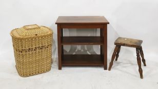 A John Lewis bedside chest of four assorted drawers, to bracket feet, a stool, a linen basket and