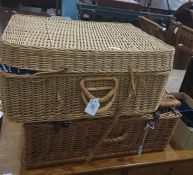 Wicker picnic basket by Optima, with fittings and plastic items and another fabric-lined basket (2)