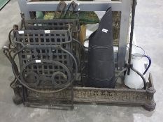 Quantity of assorted items; two folding vintage metal chairs, two cast metal stanchions (for a