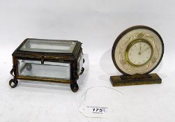 Gilt metal and cut glass small casket and a small dressing table clock with gilt metal having gilt