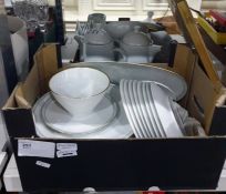 Part dinner service Bavaria white ground with pale blue gilt rim,  acrylic on canvas, and a quantity