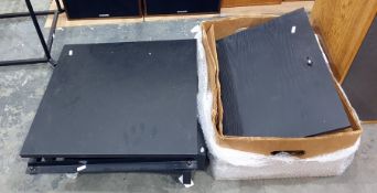 Two Mana Acoustics black metal, wood and glass hifi stands and various other hifi stands