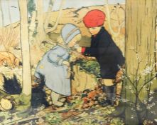 Continental school Colour print  Children picking flowers and another nursery print  (2)