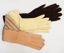 Quantity of various vintage gloves including leather, suede, kid, etc, a 1930's scarf, an Art Deco