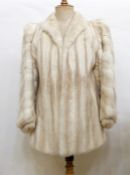 Cream-coloured mink 1980's style jacket with puff sleeves, the name 'Wendy' embroidered in the